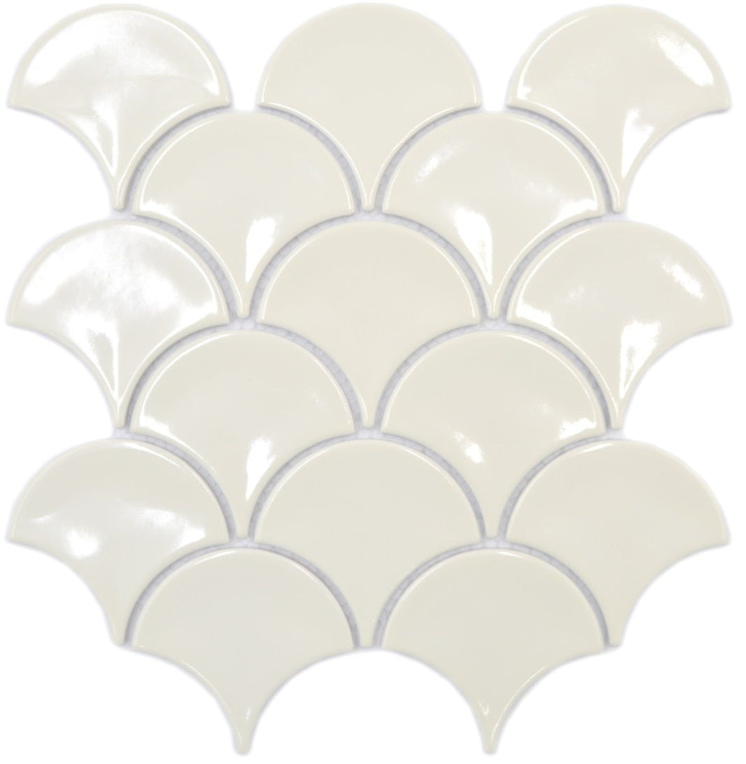 Cream Gloss Scallop Mosaic - 256x273mm - Luxury Tiles UK
