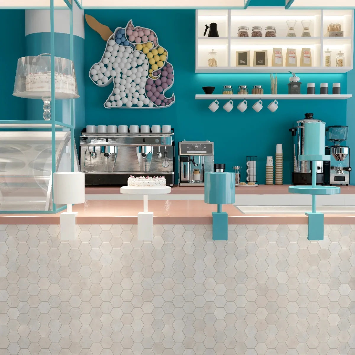 Calacatta Bone Marble Hexagon Mosaic Tile – Polished - Luxury Tiles UK