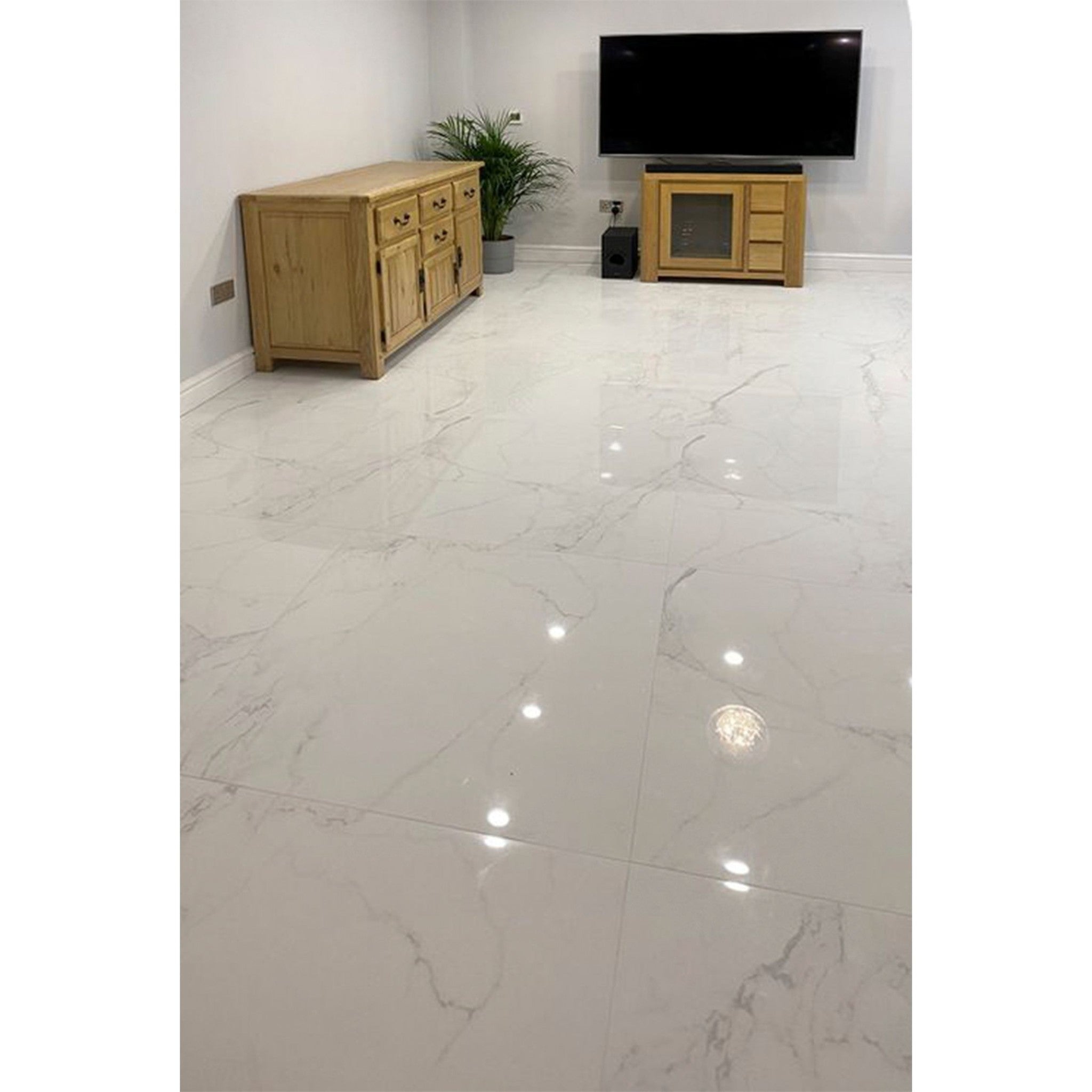 Bianca Polished White Marble EffectTile 800x800mm - Luxury Tiles UK