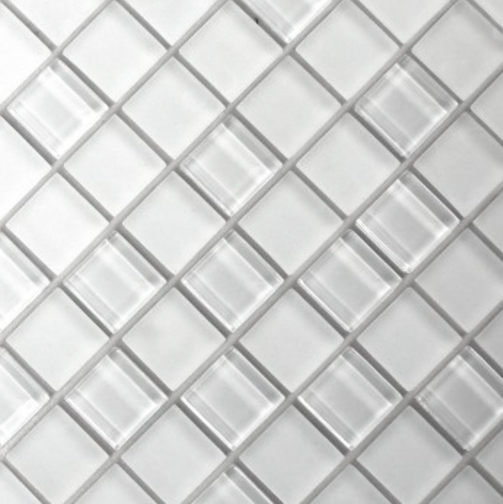 White Peel and Stick Glass Mosaic Tile -Self Adhesive - Luxury Tiles UK