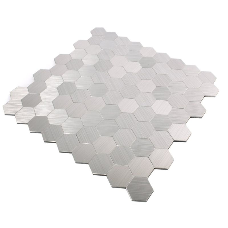 Self Adhesive Silver Steel Hexagon Mosaic Tile 320x320 mm - Luxury Tiles UK