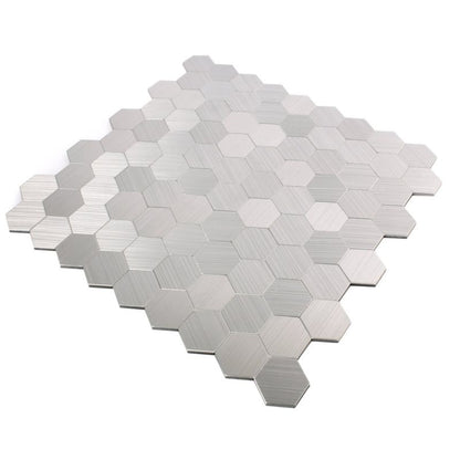 Self Adhesive Silver Steel Hexagon Mosaic Tile 320x320 mm