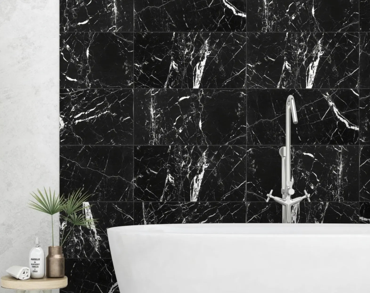 White Gold &amp; Jet Black Marble Effect 600x300mm Wall Tile Luxury Tiles