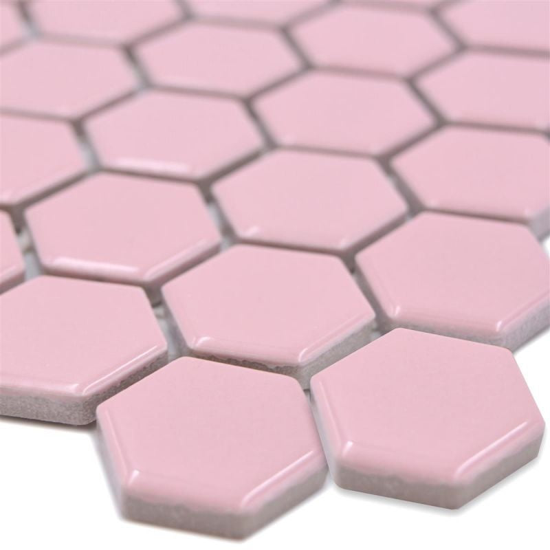 Bubblegum Pink Hexagon Mosaic 26x30cm - Luxury Tiles UK