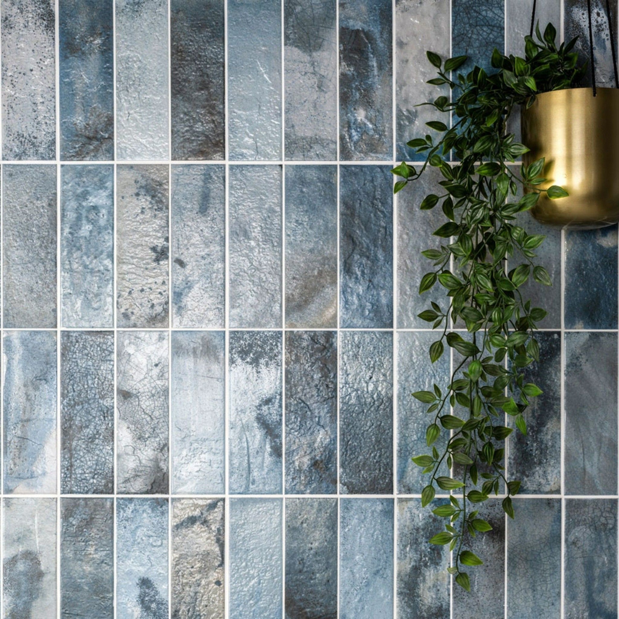 Denim Blue Textured Ceramic Wall Tile - Luxury Tiles UK