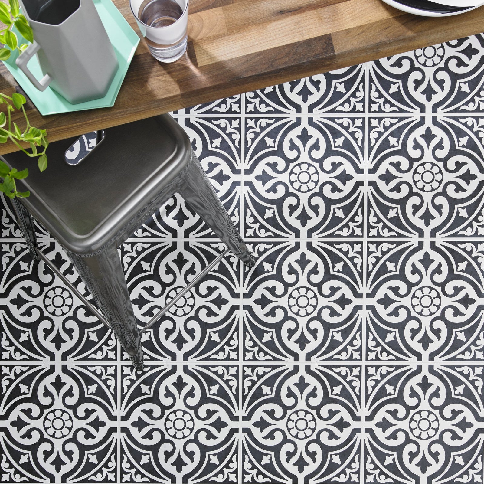 Devonstone Black Patterned Floor & Wall Tile 33 x 33cm - Luxury Tiles UK