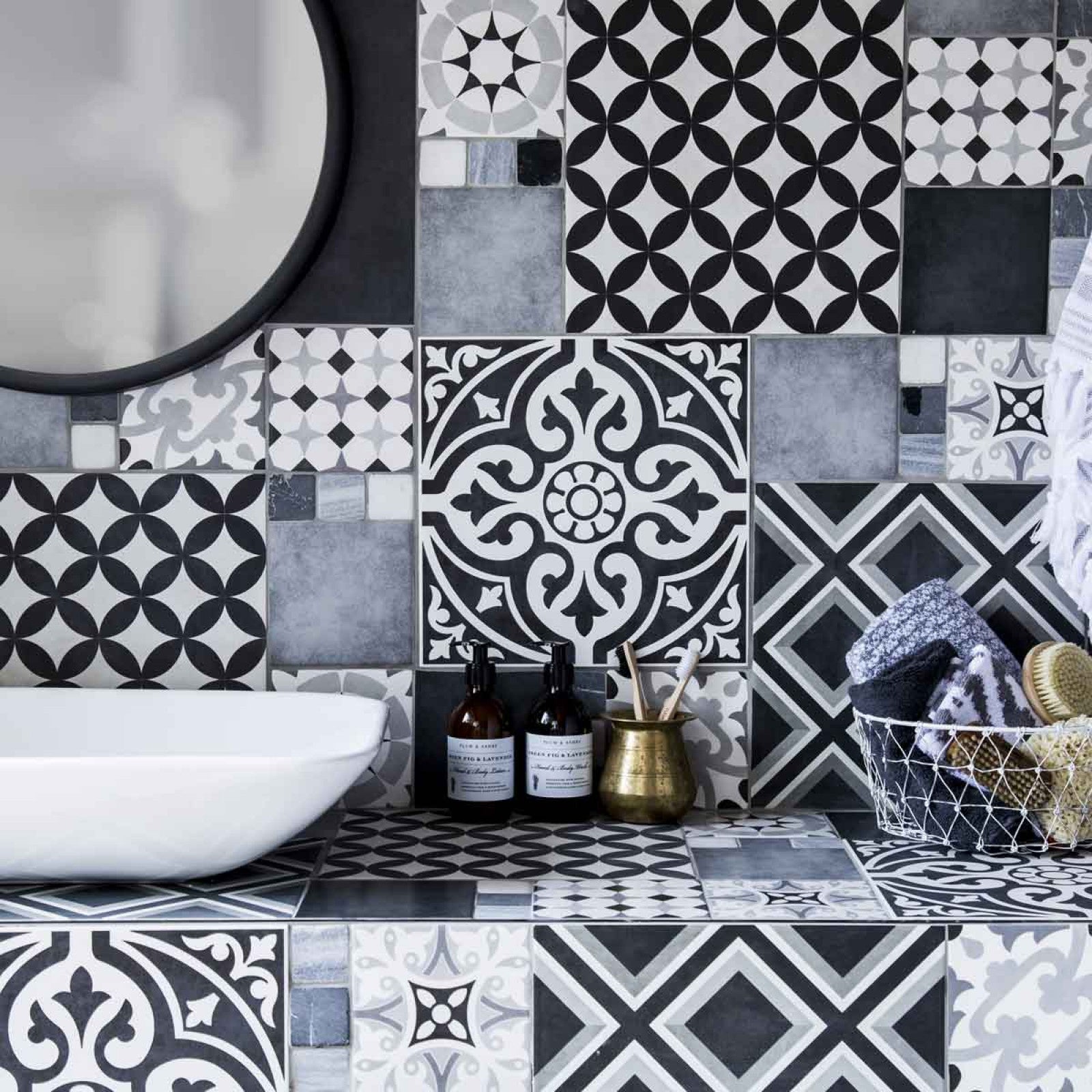 Devonstone Black Patterned Floor & Wall Tile 33 x 33cm - Luxury Tiles UK