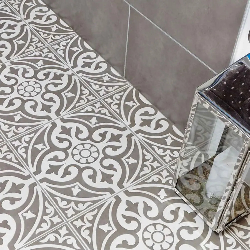 Kingsbridge Grey Patterned Wall and Floor Tiles - 33 x 33cm - Luxury Tiles UK