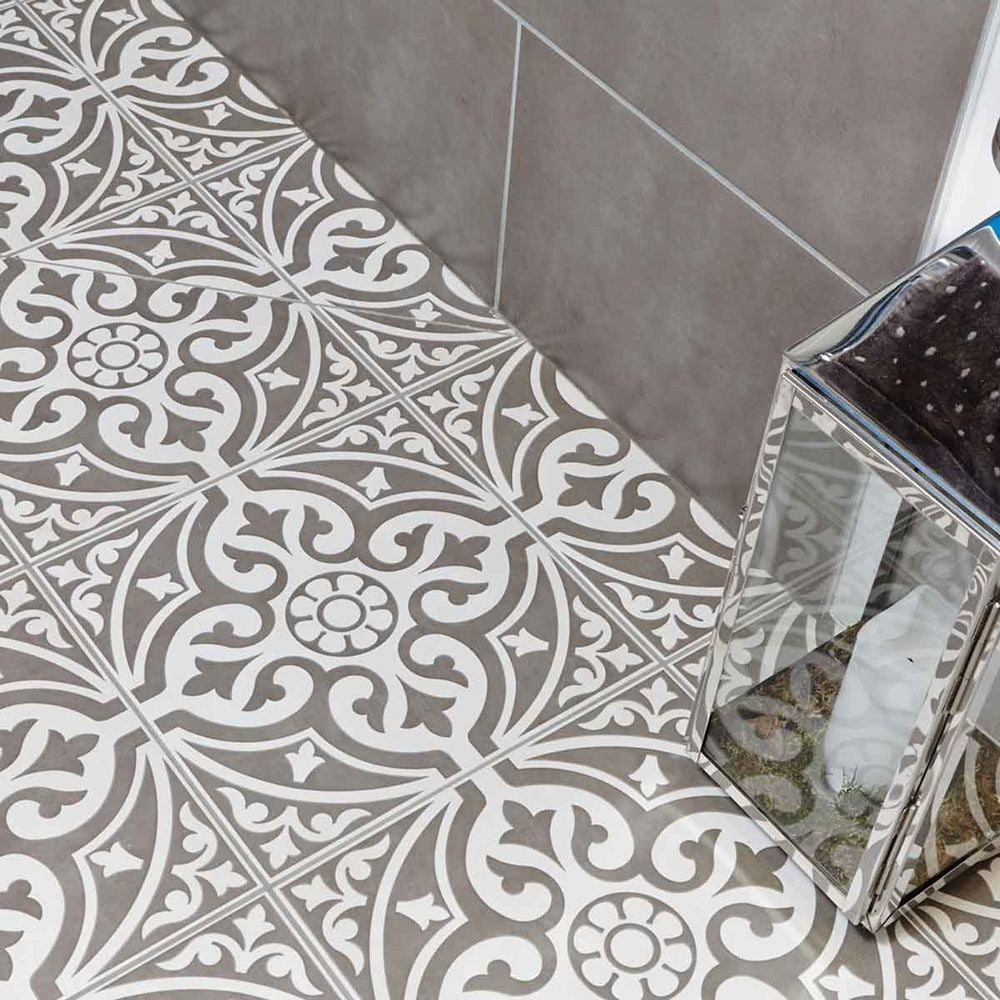 Devonstone Grey Patterned Floor and Wall Tile 33 x 33cm - Luxury Tiles UK