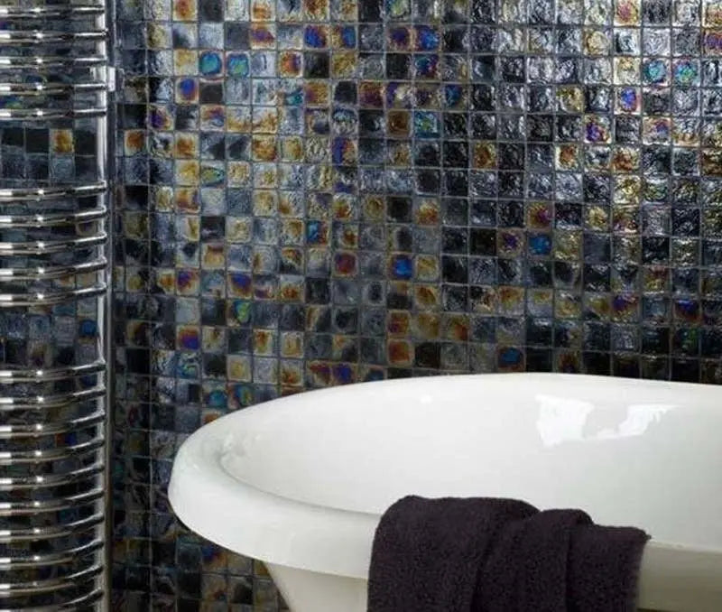 Onyx Black Rustic Glass Mosaic Wall Tile Luxury Tiles