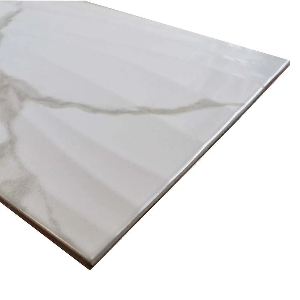 Giovanni Waved Gloss Marble Effect White Feature Wall Decor Tile - Luxury Tiles UK