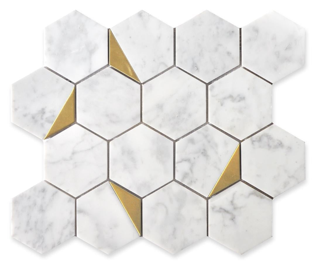 Gold Hexagon Marble Mosaic Tile