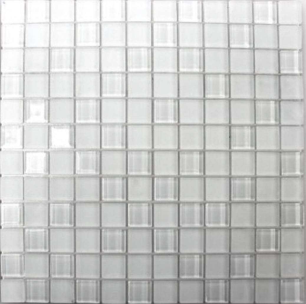 White Peel and Stick Glass Mosaic Tile -Self Adhesive - Luxury Tiles UK