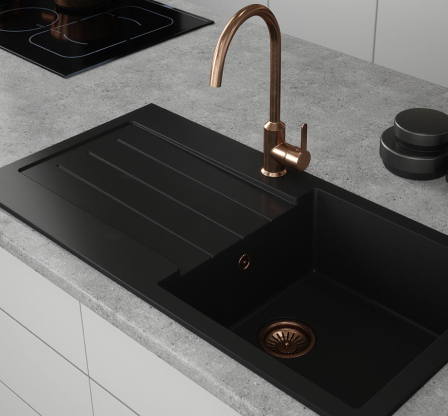 Comite Single Bowl Black Kitchen Sink - Luxury Tiles UK