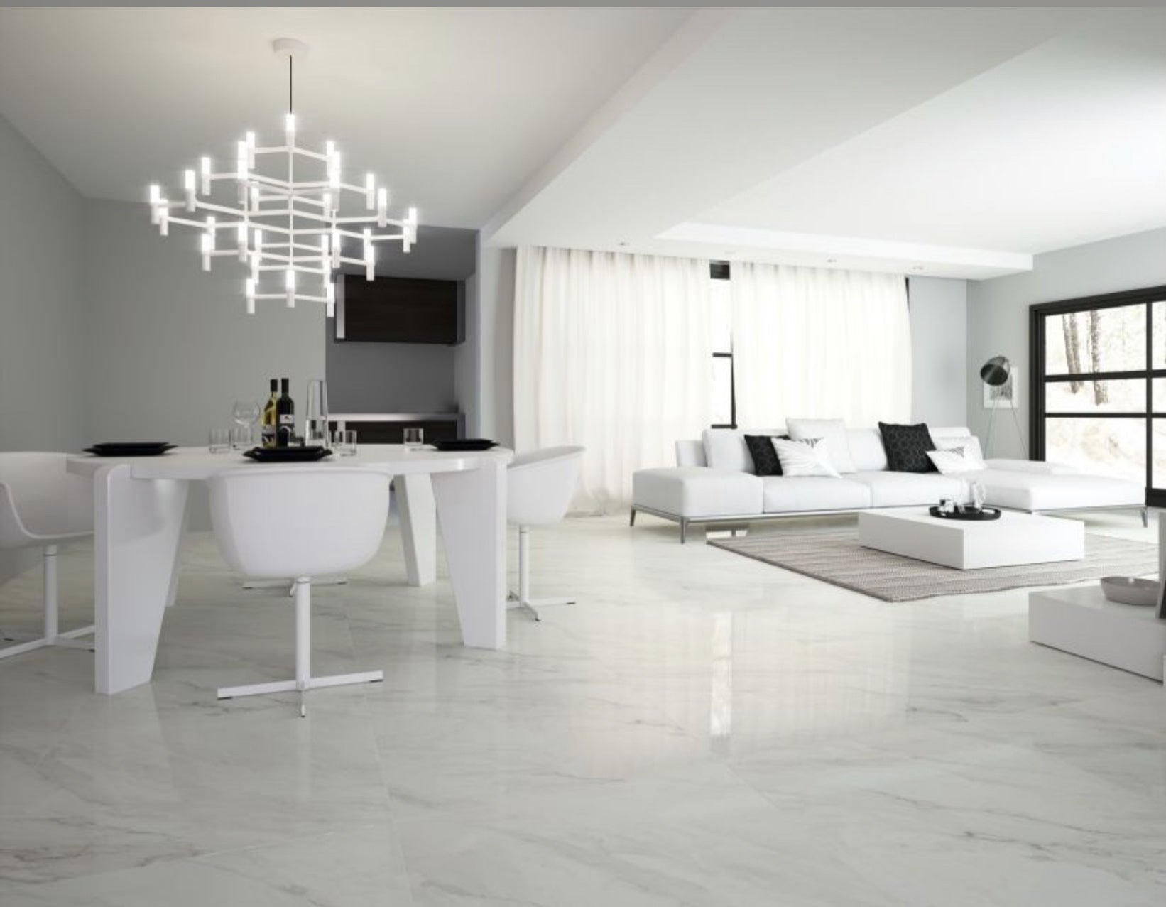 Calacatta Gloss Marble effect Porcelain tile 800x800mm - Luxury Tiles UK