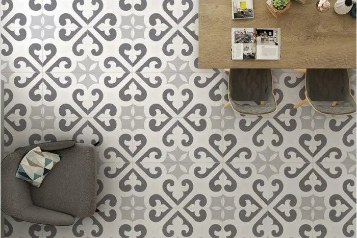 Nouvelle Grey Pattern floor and wall tile 450x450mm Luxury Tiles