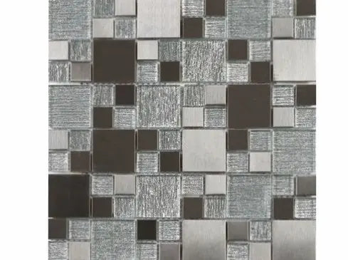 Silver Shine Glass and Metal Mosaic 300 x 300 mm Tile - Luxury Tiles UK