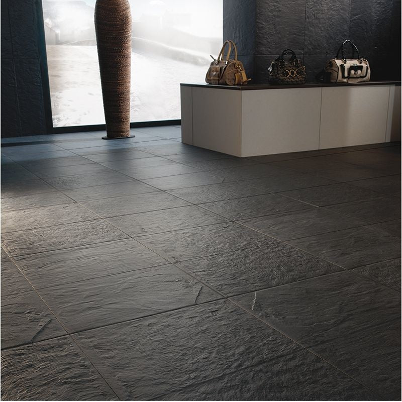 Elite Black Riven Slate Effect Tile 300x600mm - Luxury Tiles UK