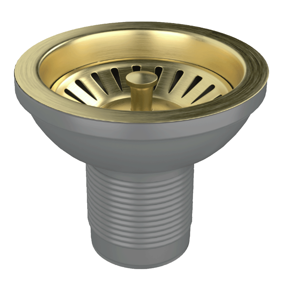 Ellsi Basket Strainer Kitchen Sink Waste with Round &amp; Rectangular Overflow Plates - Brushed Brass