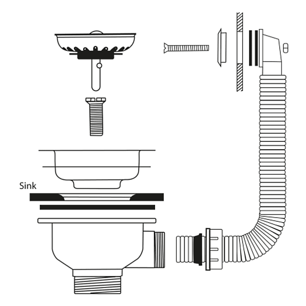 Ellsi Basket Strainer Kitchen Sink Waste with Round & Rectangular Overflow Plates - Brushed Brass - Luxury Tiles UK