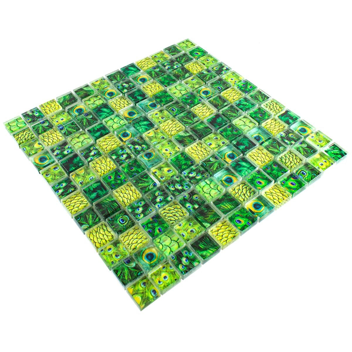 Emerald feather Green Glass Mosaic  300x300mm - Luxury Tiles UK