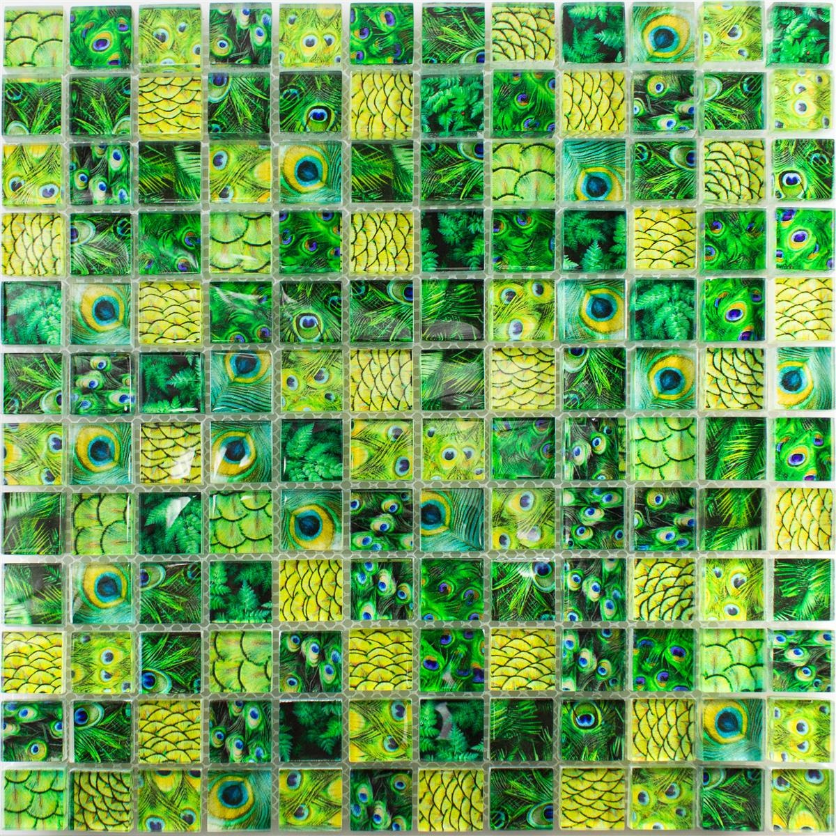 Emerald feather Green Glass Mosaic  300x300mm - Luxury Tiles UK