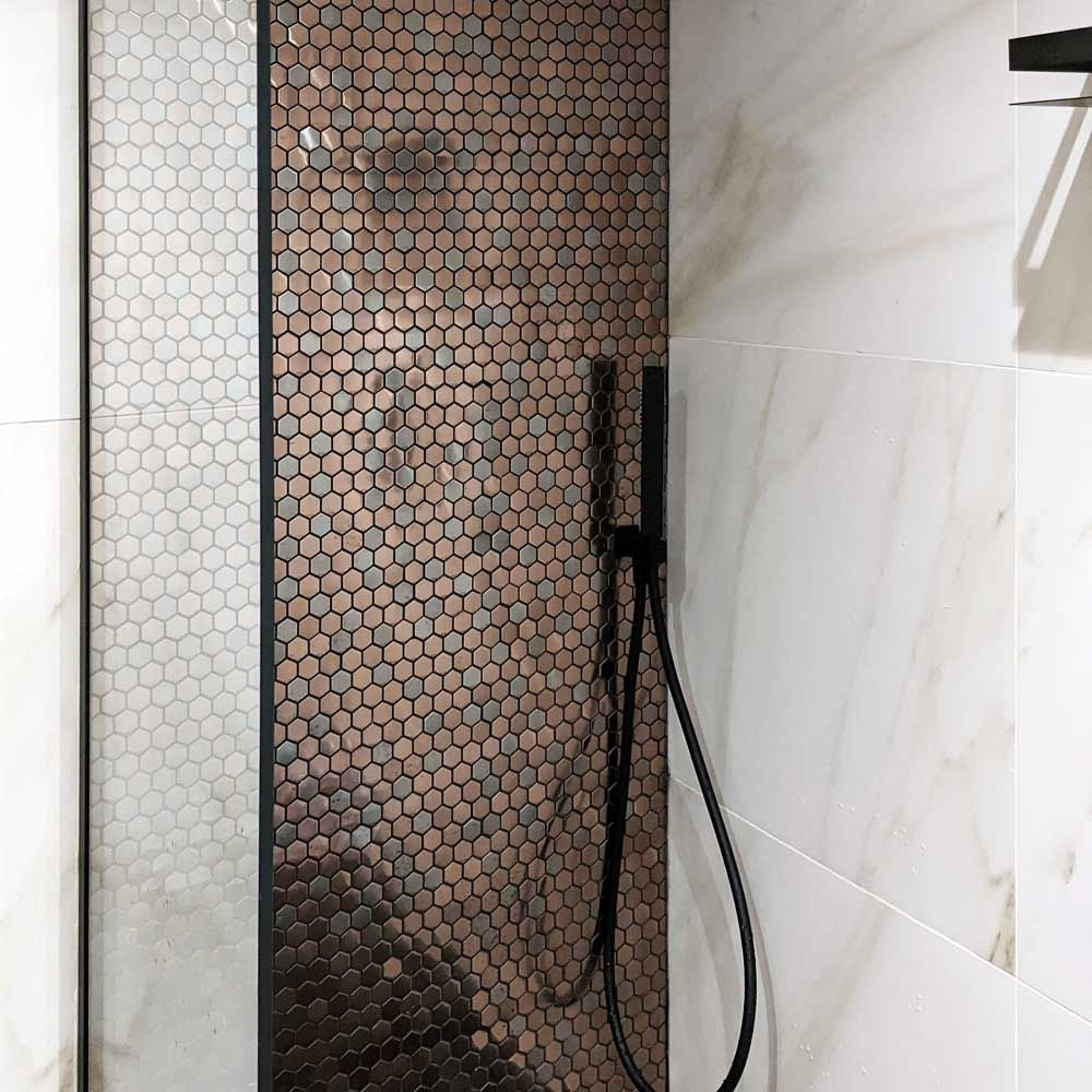 Emperador Rose Gold Hexagon Mosaic Tile - Luxury Tiles UK