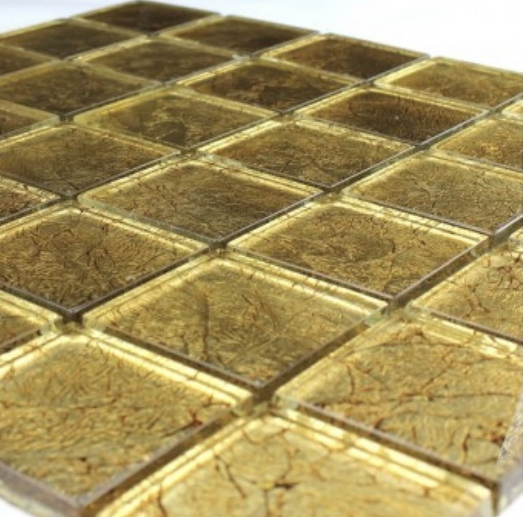 Stefany Gold Mosaic Glass Effect Tile 305x305cm 8mm - Luxury Tiles UK