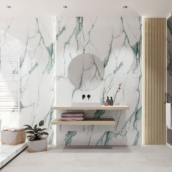 Natural Verde Marble Effect Polished Porcelain 60x120cm Wall and Floor Tile - Luxury Tiles UK