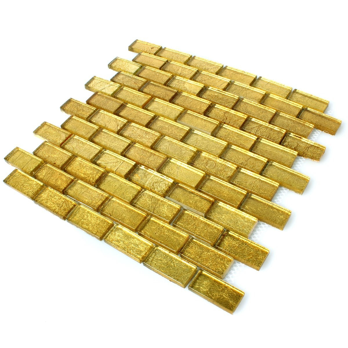 Alexandra Gold Glass Brick Mosaic Tile 30x30cm