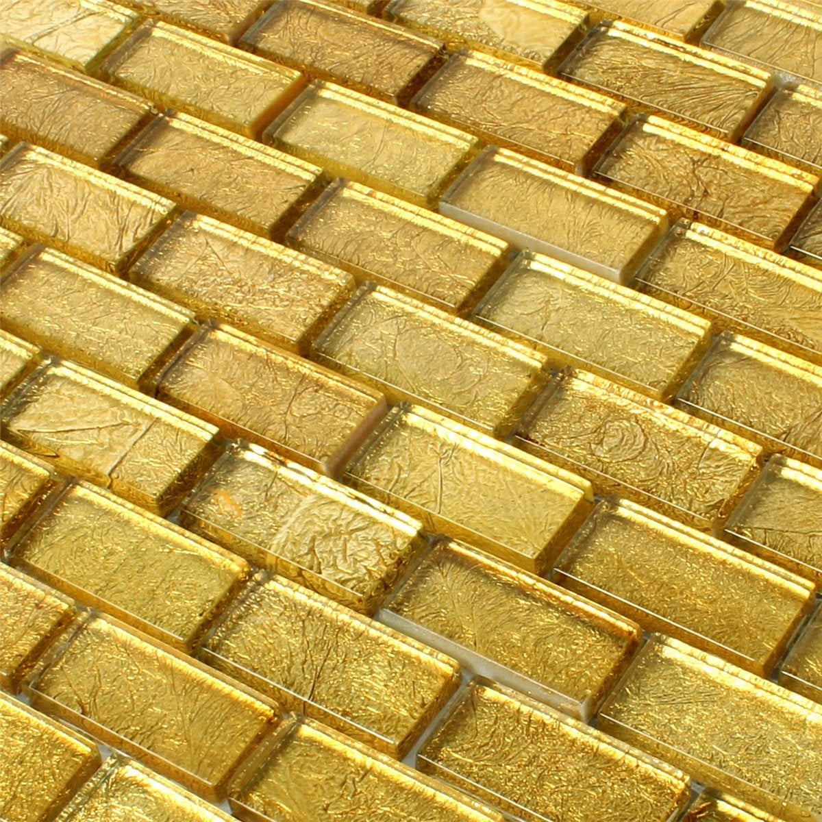 Alexandra Gold Glass Brick Mosaic Tile 30x30cm