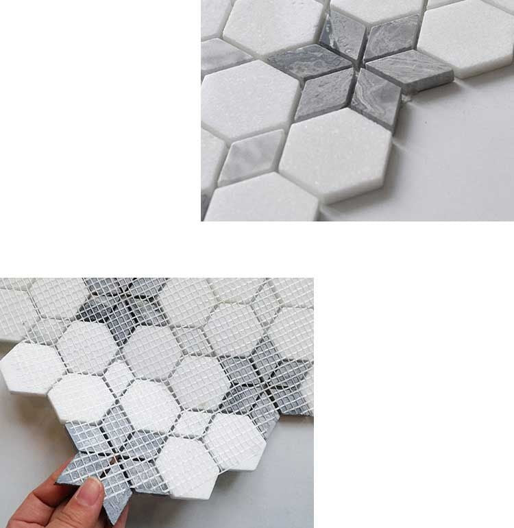 Flower Hexagon Marble Mosaic Floor and Wall Tile - Luxury Tiles UK