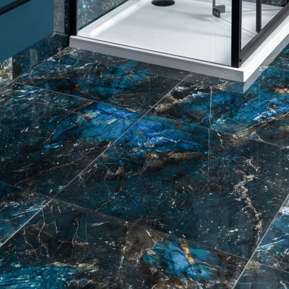 Galaxy Blue Marble Effect Polished Porcelain Floor Tile