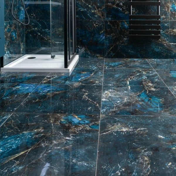 Galaxy Blue Marble Effect Polished Porcelain Floor Tile - Luxury Tiles UK