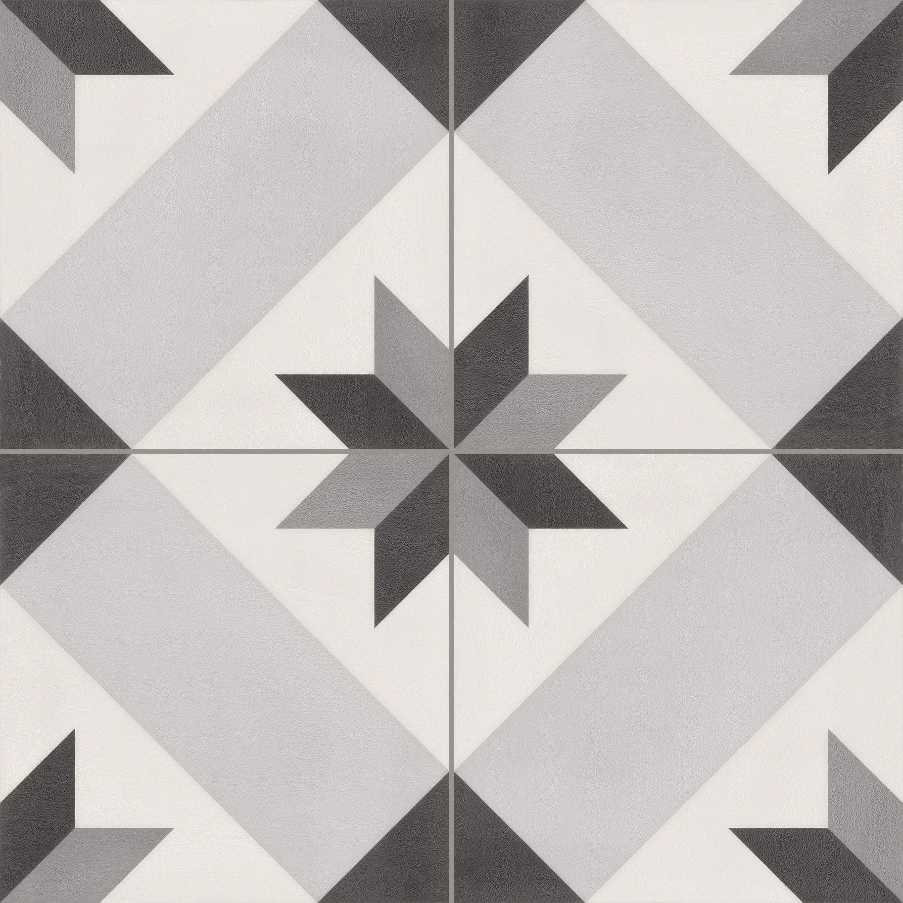 Geometric Grey and Black Porcelain Floor Tile  186x186mm - Luxury Tiles UK