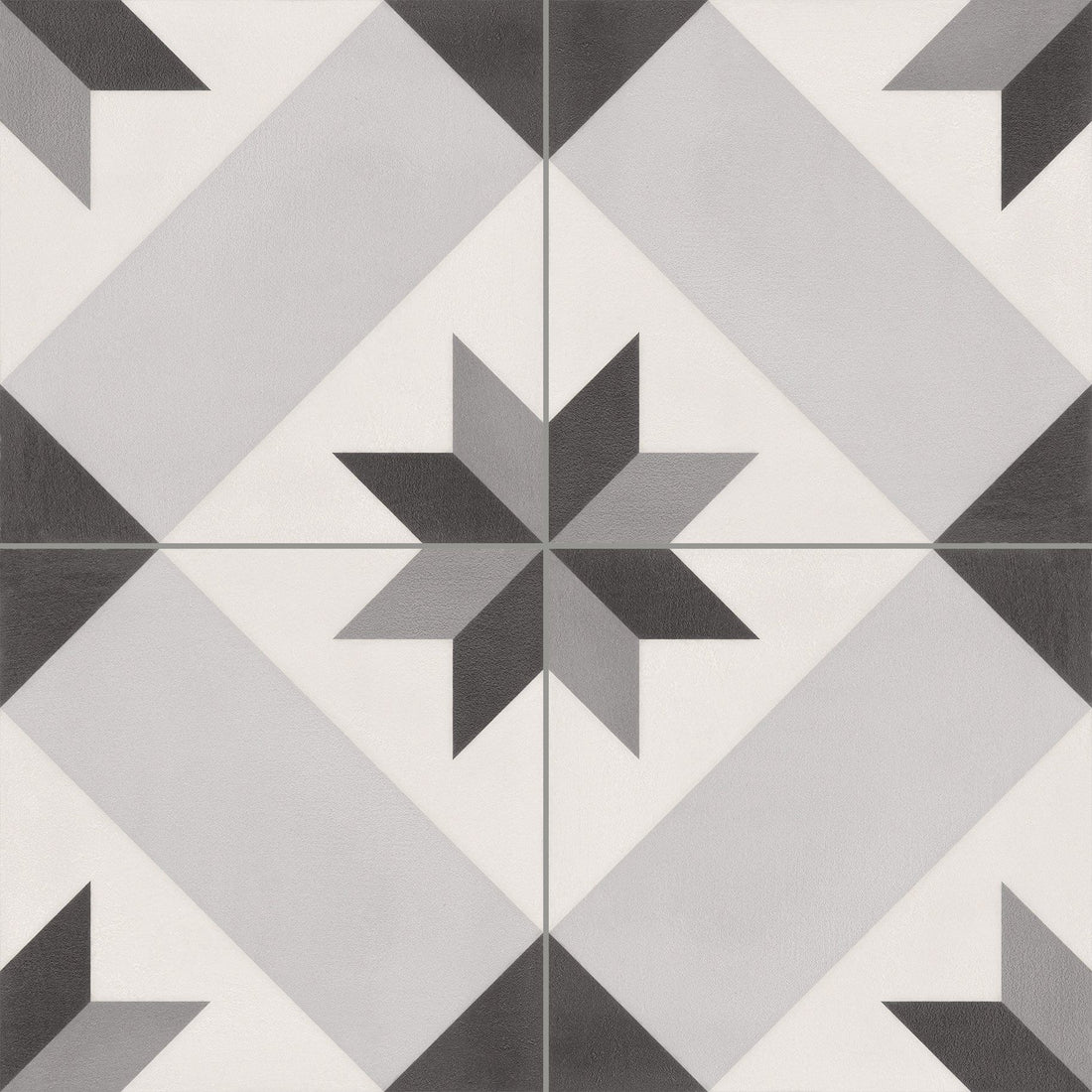 Geometric Grey and Black Porcelain Floor Tile  186x186mm