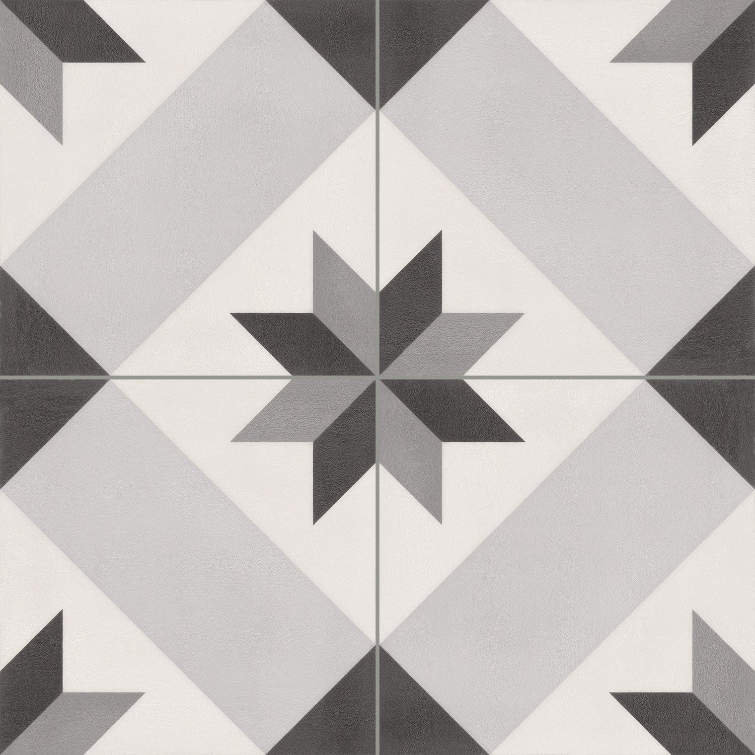 Geometric Grey and Black Porcelain Floor Tile  186x186mm