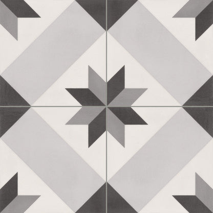 Geometric Grey and Black Porcelain Floor Tile  186x186mm