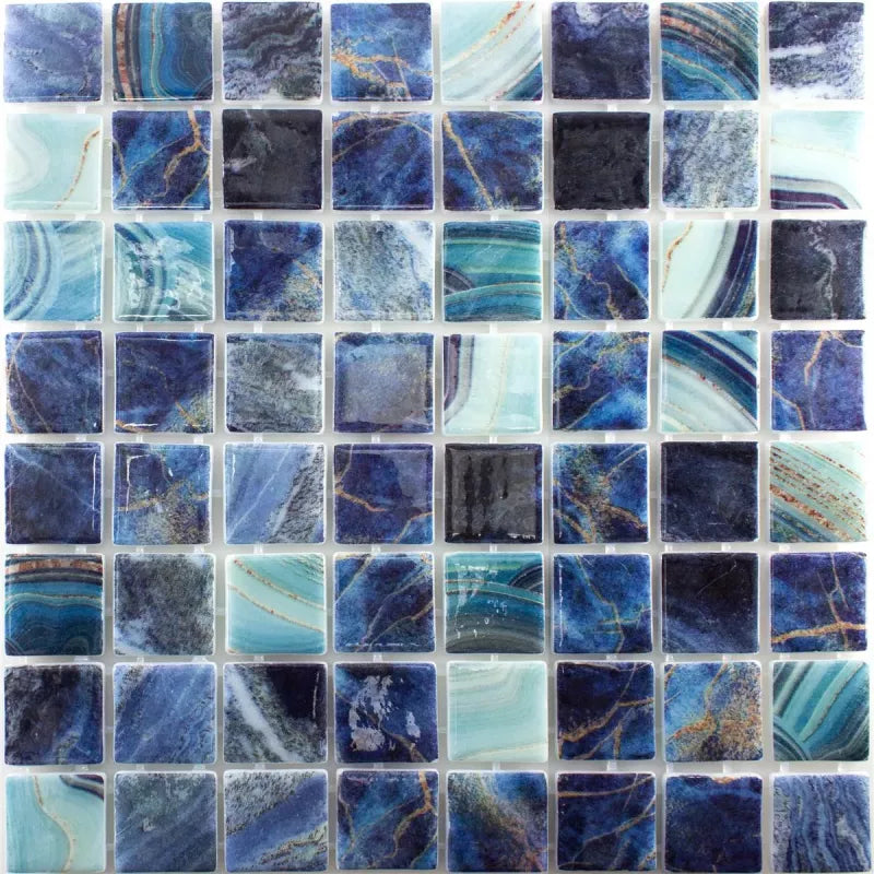 blue shell glass mosaic pool tile