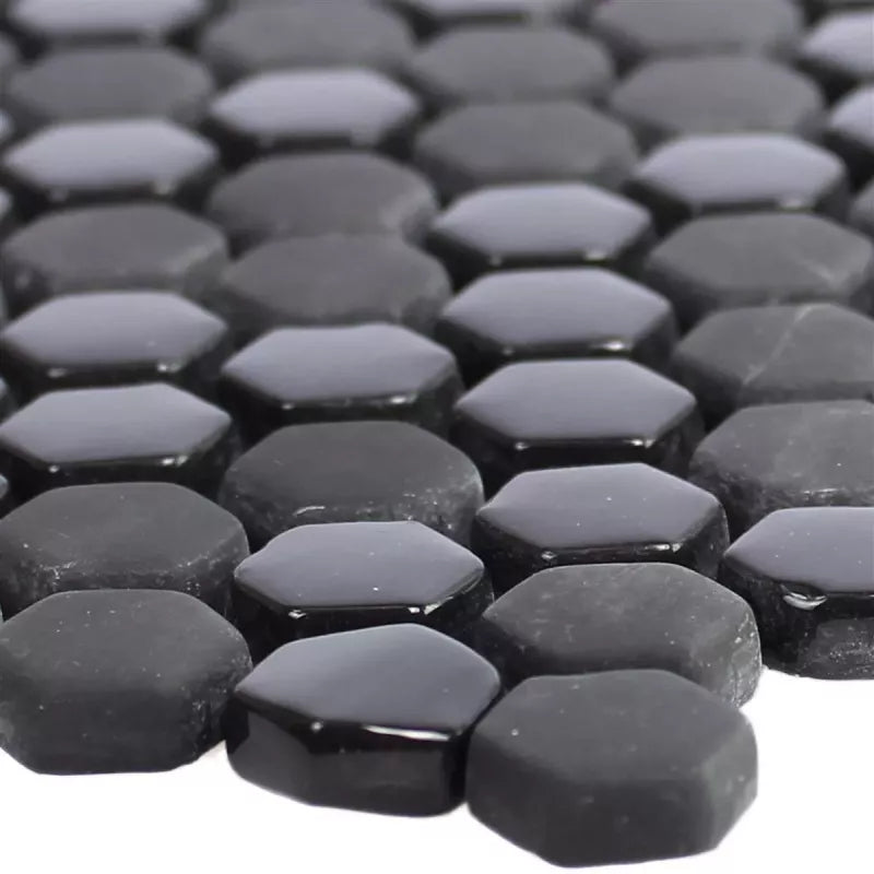 Brookhaven Hexagon Black Glass Mosaic Tiles