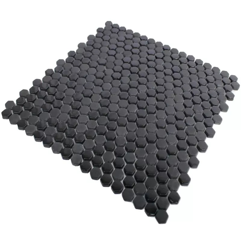 Brookhaven Hexagon Black Glass Mosaic Tiles