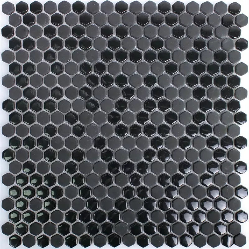 Brookhaven Hexagon Black Glass Mosaic Tiles