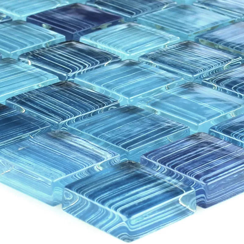 Striped Crystal Mosaic Tiles Glass Blue Mix - Luxury Tiles UK