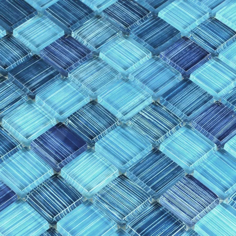 Striped Crystal Mosaic Tiles Glass Blue Mix - Luxury Tiles UK