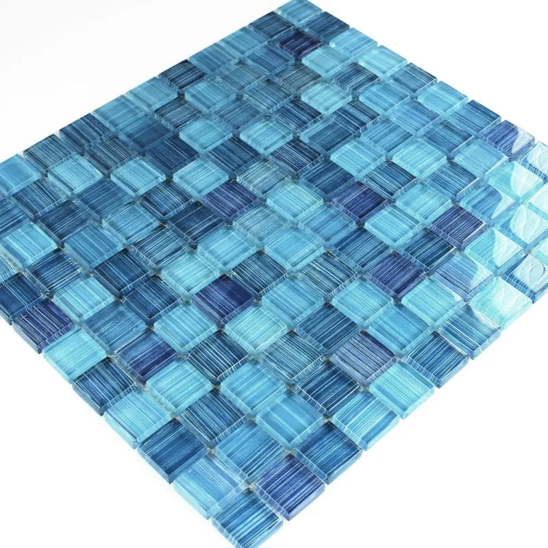 Striped Crystal Mosaic Tiles Glass Blue Mix - Luxury Tiles UK