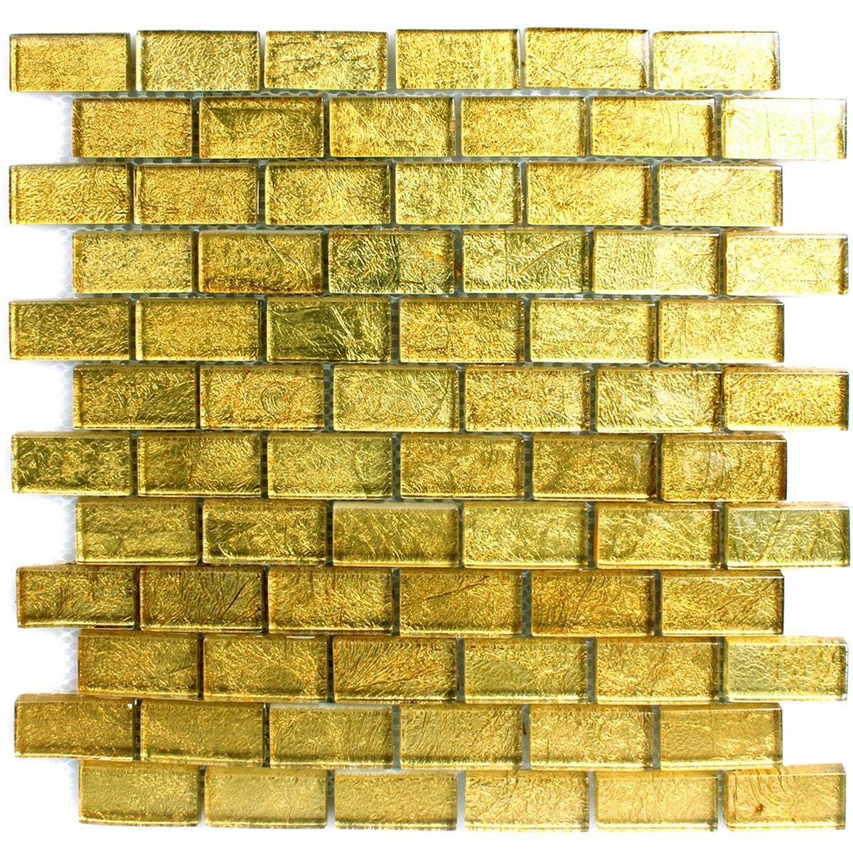 Alexandra Gold Glass Brick Mosaic Tile 30x30cm