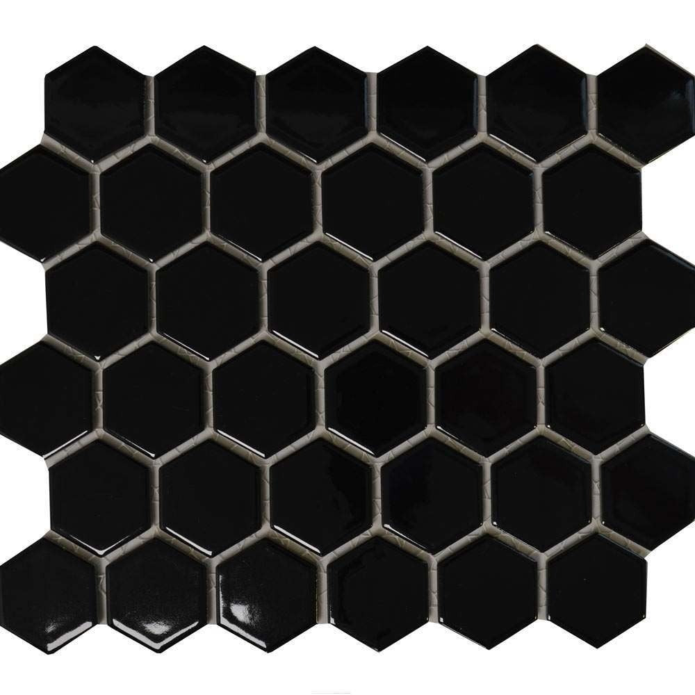 Jet Black Hexagon Mosaic Floor and Wall Tile - Luxury Tiles UK