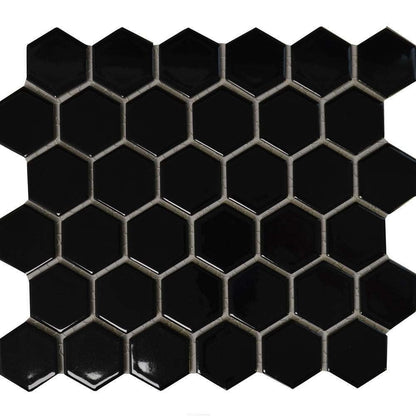 Jet Black Hexagon Mosaic Floor and Wall Tile