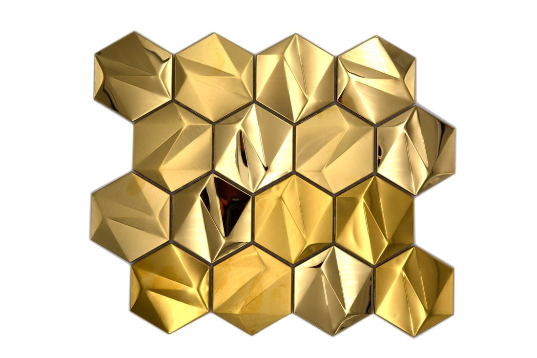 Gold Metal 3D Hexagon Mosaic 25x29 cm