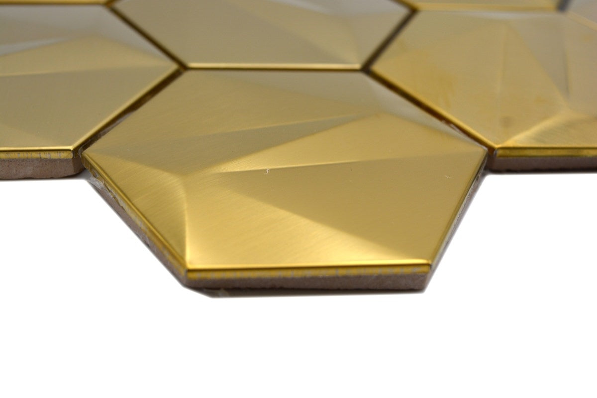 Gold Metal 3D Hexagon Mosaic 25x29 cm